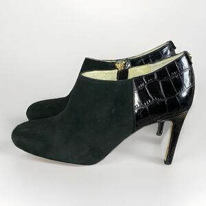 Michael Kors Women’s 8.5 Black Leather Suede Croc Embossed Back Heeled Booties
